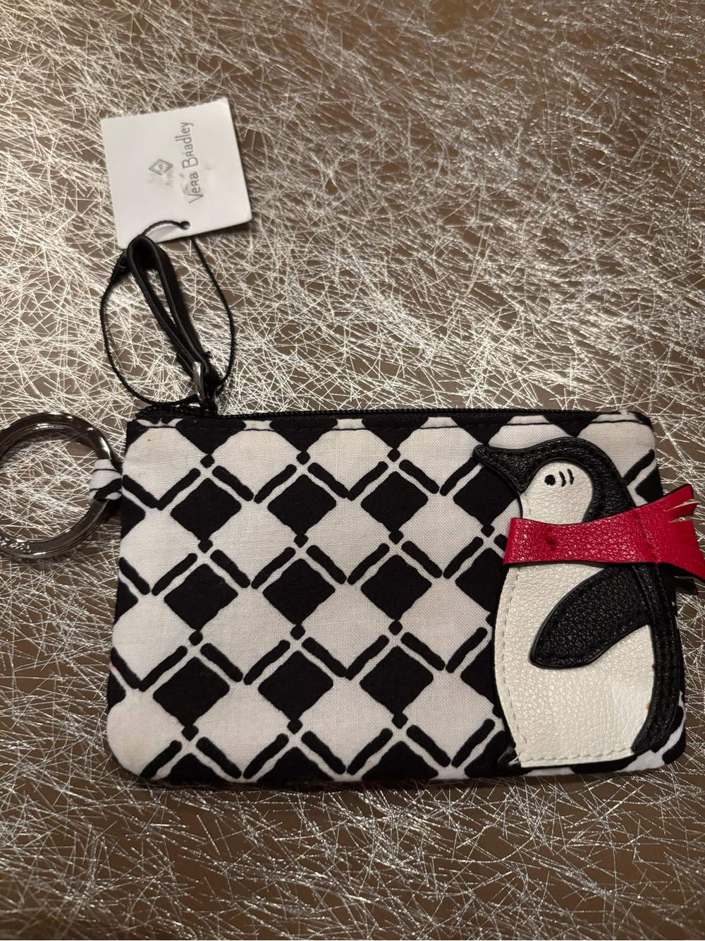Vera Bradley Black & White Penguin Keychain Credit Card Holder Wallet